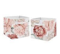 Sweet Jojo Designs Cubo de almacenamiento plegable de tela con diseño de flores y flores, color rosa rubor, bohemio, marfil, vintage, para jardín, acuarela, elegante, pastel
