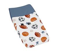Sweet Jojo Designs Funda para cambiador de pañales para niños y bebés, para recién nacido, acuarela, vintage, temática deportiva, balones de fútbol, béisbol, baloncesto, estrellas azules