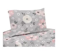 Sweet JoJo Designs Grey Watrecolor Floral Twin Sheet Set - 3 piezas - Blush Pink Grey and White Shabby Chic Rose Flower Farmhouse