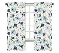 Sweet Jojo Designs - Juego de 2 cortinas para ventana con diseño de acuarela, color azul marino y rosa