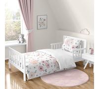 Sweet Jojo Designs - Juego de cama de 5 piezas, color rosa, gris y blanco, diseño de acuarela floral para niña, juego de cama infantil, funda y sábanas con lunares de rosa