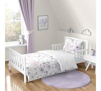 Sweet Jojo Designs Juego de ropa de cama para niña, color morado, rosa, gris y blanco desgastado, diseño floral de acuarela para niña, 5 piezas, edredón, funda y sábanas, diseño de lunares rosas