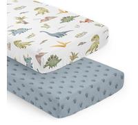 Sweet Jojo Designs Juego de sábanas bajeras para cuna, dinosaurio, bebé, recién nacido, habitación infantil, colchón estándar, 2 piezas, huellas azules, huellas verdes