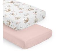 Sweet Jojo Designs Juego de sábanas bajeras para cuna, diseño floral de ciervo del bosque, para bebé, recién nacido, habitación infantil, colchón estándar, 2 piezas, rosa, verde, gris pardo, bohemio,