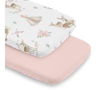 Sweet Jojo Designs Juego de sábanas bajeras para moisés de bebé con diseño floral de ciervo del bosque, para recién nacido, guardería, rectangular, colchón ovalado con reloj de arena, 2 piezas, rosa,