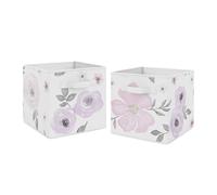 Sweet Jojo Designs Lavender Purple Pink Grey and White Organizer Storage Bins for Watercolor Floral Collection - Set of 2 - Rose Flower