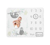Sweet Jojo Designs Manta para bebé con diseño de perezoso de la selva azul para niños y niñas, ideal para el primer año de nacimiento, ideal como regalo de recuerdo, color turquesa, gris, verde
