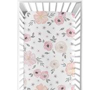 Sweet Jojo Designs - Sábana bajera ajustable para cuna de color rosa, gris y blanco para acuarela