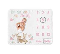Sweet Jojo Designs Woodland Deer Girl - Manta mensual para recién nacido, para primer año, diseño de recuerdo de bebé, color rosa, verde menta