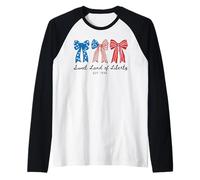 Sweet Land of Liberty Patriotic Coquette Bow USA Mujeres Niñas Camiseta Manga Raglan