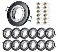 Sweet Led Juego de 12 focos empotrables de 230 V - GU10 de cristal negro, incluye portalámparas, marco de montaje, diámetro 68 mm, marco redondo para techo