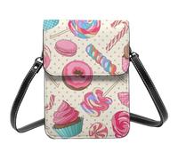 Sweet Lollipop - Bolso cruzado pequeño con estampado de magdalenas para mujer, ranuras para tarjetas, bolso de hombro de piel con tapa para teléfono, Negro, One Size