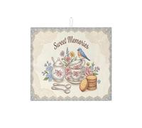 Sweet Memories - Tapetes de secado de platos para encimera de cocina, tapete escurridor de platos absorbente vintage azul crema, almohadilla de secado de microfibra decorativa de primavera, 16 x 18