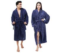 Sweet Needle Albornoz 100% algodón Terry Toalla Super Suave Ligero Lujo Altamente Absorbente Albornoz con Bolsillos Cuello Chal Cinturón Ajustable para Hombres Mujeres, Azul