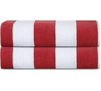 Sweet Needle Toallas de Playa para Adultos - Clásico a Rayas - Toalla de Piscina 100% algodón Terry Ringspun, Secado rápido, Toalla Grande de natación, 450 gsm Cabana - Rojo 76 x 152 cm
