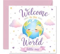 Sweet New Baby Card - Adorable diseño de globo y nubes pastel - Llena de color y celebración suave - Cuadrado de 145 mm, sobre incluido