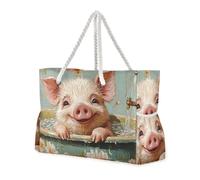 Sweet Pet Pig - Bolsas de viaje retro a prueba de arena para tina con bolsillos laterales para fin de semana para piscina, gimnasio, comestibles, viajes