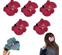 Sweet Phalaenopsis - Horquilla para el pelo con diseño de flores bohemias, clip de perlas V4M1, tela floral femenina Phalaenopsis