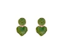 Sweet Romantic Heart Drip Oil Green Women's Festive Party Banquet Jewelry High-End Earrings