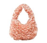 Sweet Rose Petal Handbag Soft Light Lace Patchwork Pleated Bag Ruched Cloud Elegant Flowers Tote Bags Ladies(Pink)