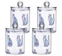 Sweet Russian Blue Cats - Organizador de maquillaje de plástico transparente blanco con tapa, artículos esenciales de despensa, pequeños cubos de almacenamiento decorativos para hisopos de algodón