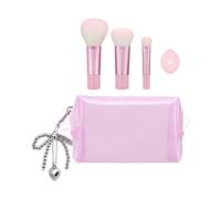 Real Techniques Sweet Tooth Treat Yourself Travel Brush & Puff 5 Piece Set, Mini Makeup Brush Set with Powder Puff, Travel Makeup Brushes for Foundation, Concealer, Blush & Powder, Cruelty-Free