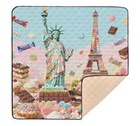 Sweet Treats Estatua de la Libertad y la Torre Eiffel - Alfombra de juego acolchada suave para interiores y exteriores, lavable, acolchada, para bebés, niños pequeños, 50 x 50 pulgadas