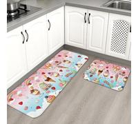 Sweet Treats - Tapetes de cocina para suelo, coloridos postres divertidos, acolchados, cómodos, lavables, para fregaderos de cocina, lavadero, baño, 2 unidades
