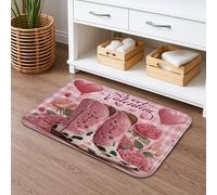 Sweet Valentine - Tapete de baño floral de secado rápido, diseño floral de durazno a cuadros, absorbente, antideslizante, de franela de primavera, lavable, para decoración de baño, 16 x 24 pulgadas