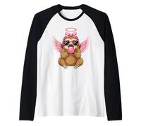 Sweet Valentine's Day Sloth Angel with Pink Wings Camiseta Manga Raglan