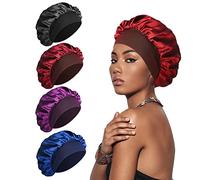 SWEET VIEW 4 PzsGorro de Seda, Suave y Cómodo Gorro de Satén para Dormir, Negro, Rojo, Azul Marino, Morado