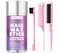 SWEET VIEW Cera para el cabello en barra y cepillo para el cabello para alisar los cabellos rebeldes, cola de caballo elegante, moño, accesorio para el cabello para mujeres, niñas y niños