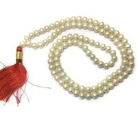 Sweet Water - Collar de perlas beige de 8 mm, 108 + 1 cuentas, collar de perlas para oración, yoga, meditación, rosario budista indio, collar Japa unisex