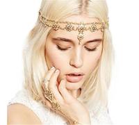 Sweet Wedding Headpiece Bridal Head Chain Hair Jewelry for Women Rhinestone Forehead Headband Accessories para la moda(Gold 2)