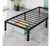 Sweetcrisp Marco de cama individual - Marco de cama de plataforma de metal de 14 pulgadas con espacio de almacenamiento debajo de la base, soporte de listones de acero resistente, no necesita somier