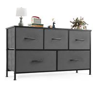 Sweetcrispy Cómoda de salón para Dormitorio con 5 cajones de Tela, con Patas Ajustables, Armario de cajones para Dormitorio, Gris Moderno