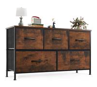 Sweetcrispy Cómoda de salón para Dormitorio con 5 cajones de Tela, con Patas Ajustables, Armario de cajones para Dormitorio, marrón Moderno