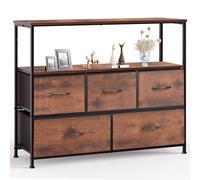Sweetcrispy Cómoda de TV para Dormitorio con 5 cajones de Tela, aparador de salón para TV de 115 cm, con Patas Ajustables, Armario de cajones para Dormitorio, Color marrón Moderno
