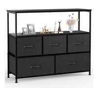 Sweetcrispy Cómoda de TV para Dormitorio con 5 cajones de Tela, aparador para TV de 115 cm, con Patas Ajustables, Armario de cajones para Dormitorio, Color Negro Moderno