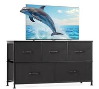 Sweetcrispy - Cómoda para Dormitorio, Mueble de TV, Mueble de Almacenamiento de Tela, 5 cajones, Mesa Consola, Centro de Entretenimiento y organizadores de Armario para Muebles de salón, Color Negro