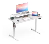 Sweetcrispy Escritorio de Altura Ajustable con Soporte para Monitor, 120 x 60 cm, Altura Regulable, Mesa de pie eléctrica, Mesa de pie ergonómica, Mesa de Ordenador, Color Blanco