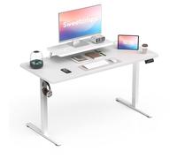 Sweetcrispy Escritorio de Altura Ajustable con Soporte para Monitor, 140 x 60 cm, Altura Regulable, Mesa de pie eléctrica, Mesa de pie ergonómica, Mesa de Ordenador, Color Blanco
