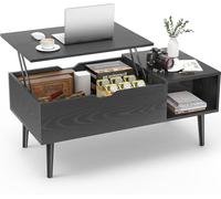 Sweetcrispy Mesas de centro de madera con parte superior elevable para sala de estar, pequeñas mesas de centro de comedor con estante de almacenamiento y compartimento oculto, color negro clásico
