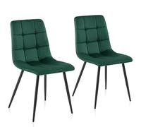 Sweetcrispy Silla de Comedor, Silla de Cocina con Patas de Metal - Silla de Comedor de Terciopelo sin reposabrazos, sillas Modernas para Comedor, 2 Piezas, Verde Oscuro