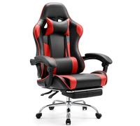 Sweetcrispy Silla de escritorio ergonómica para videojuegos, con reposapiés y cómodo soporte lumbar, de piel sintética con reposacabezas, reposabrazos fijo, altura regulable con articulación giratoria