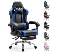 Sweetcrispy Silla de Escritorio para Videojuegos de computadora, Soporte Lumbar ergonómico y cómodo con reposapiés, reclinable de Piel sintética con reposacabezas, reposabrazos Fijo, Altura Ajustable