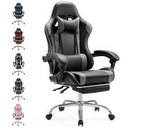 Sweetcrispy Silla de Escritorio para Videojuegos - Silla ergonómica para Ordenador con reposapiés y cómodo Soporte Lumbar, sillón reclinable de Piel sintética con reposacabezas, Gris