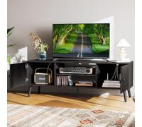 Sweetcrispy Soporte de TV para TV de 55 y 60 pulgadas, centro de entretenimiento moderno de mediados de siglo con almacenamiento, mesa consola multimedia, 2 armarios, bisagra suave, puerta de asa