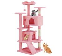 Sweetcrispy Torre de árbol para gatos de 54 pulgadas, multinivel con poste rascador para gatos, condominio interior para gatos con escalera de escalada, juguete de peluche, casa de juegos para gato