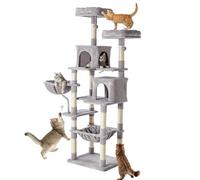 Sweetcrispy Torre de árbol para gatos de 71 pulgadas, torre grande de escalada para gatos de varios niveles con condominio, postes rascadores de sisal natural, plataforma, hamaca, cesta, casa alta de